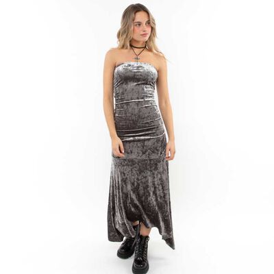 Vestido Maxi Strapless Terciopelo Plush Mujer Icono