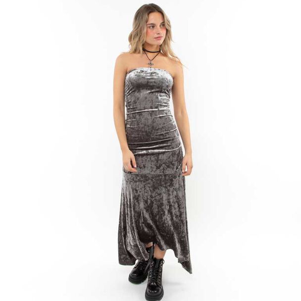 Vestido Maxi Strapless Terciopelo Plush Mujer Icono
