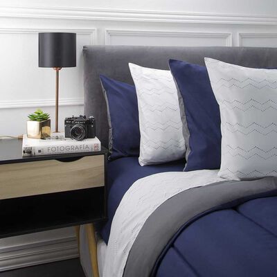 Imagen 2 del producto Set Plumón Bicolor + Juego de Sábanas Zibel 1,5 Plazas Liso Azul Gris