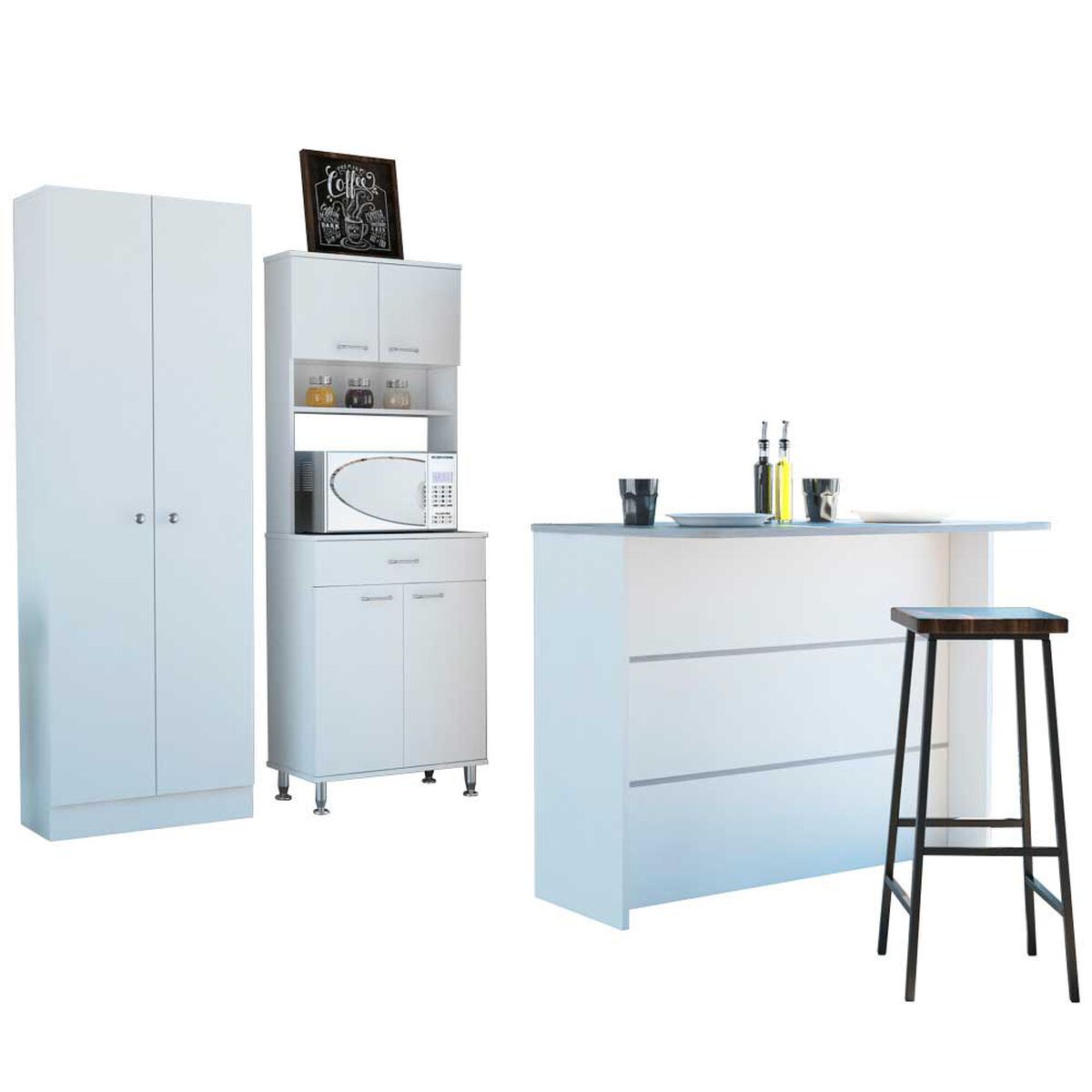 Combo Mueble Microondas + Barra de Cocina + Optimizador TuHome Kitchen Blanco