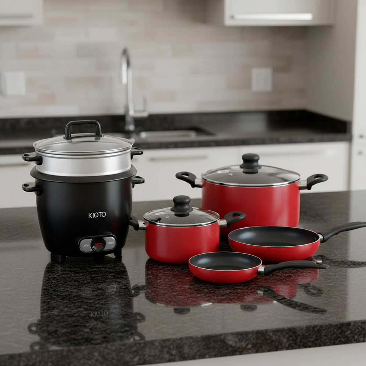 Combo Bater&iacute;a de Cocina Aluminio Fantuzzi 6 Piezas + Arrocera Kioto Nakano 1,8 L