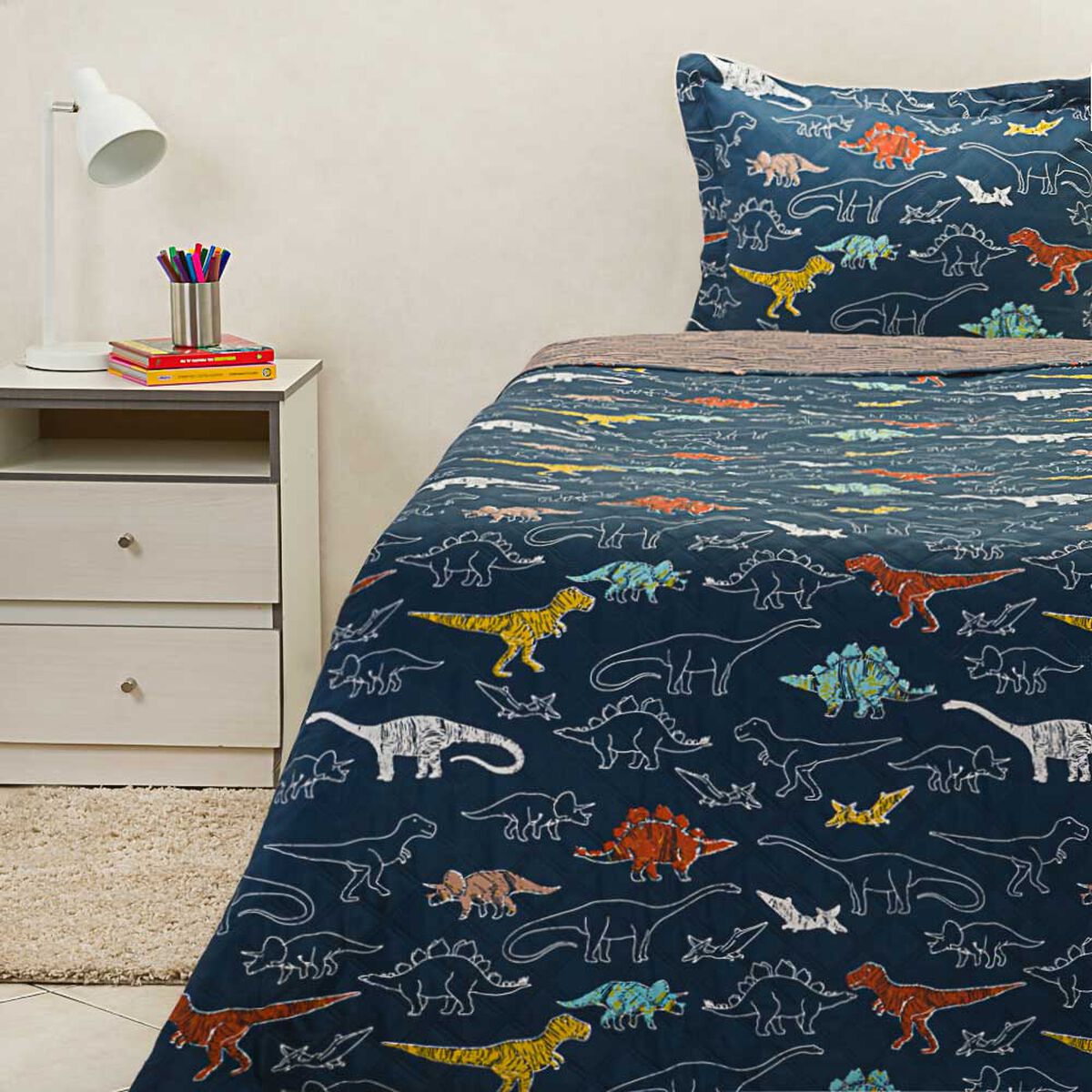 Cubrecama Infantil Estampado Casanova Kids 1,5 Plazas Dinosaurio