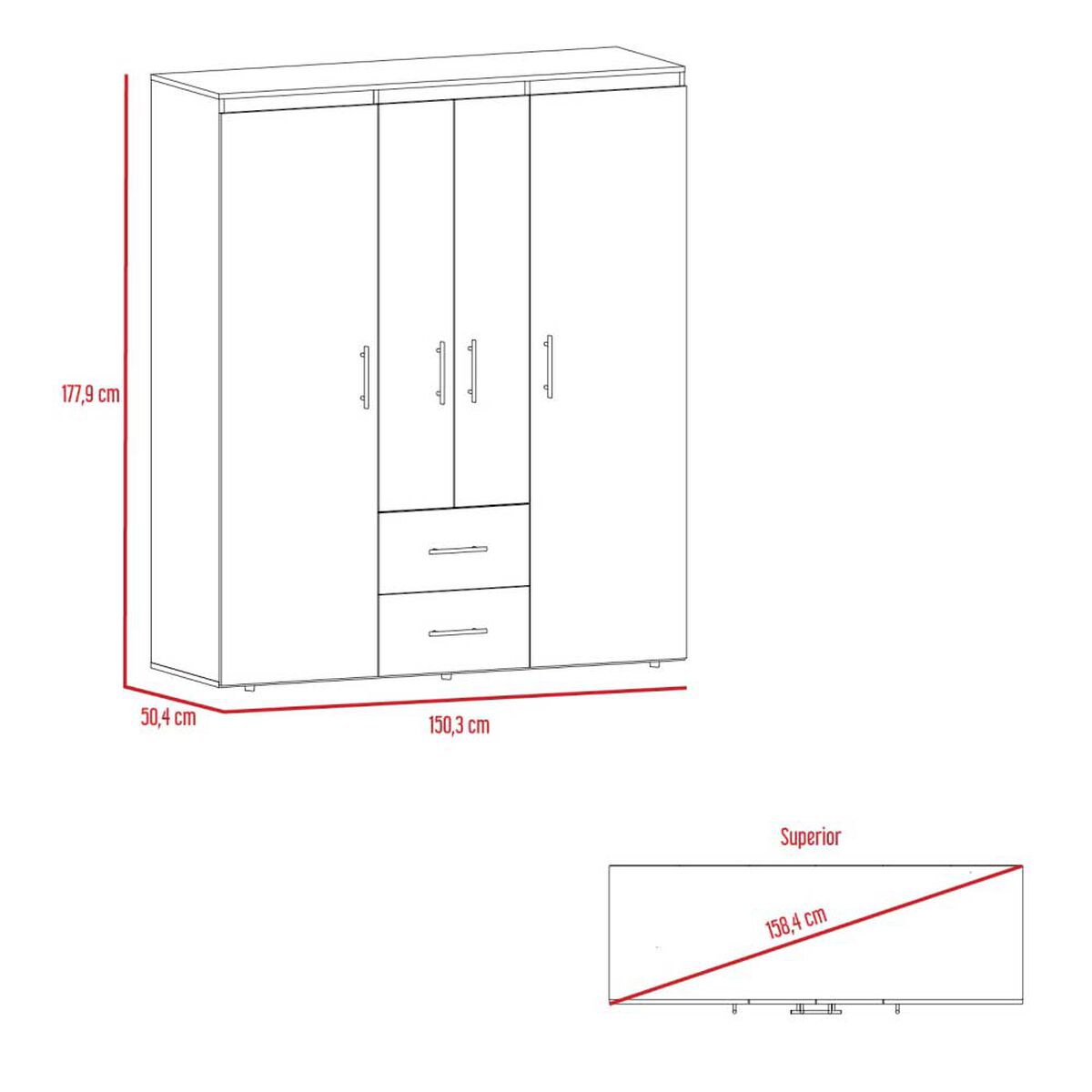 Closet Tuhome Bariloche 2 Cajones 4 Puertas Bellota-Blanco