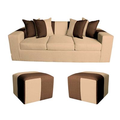 Sof&aacute; Muebles MYM Benjamin 3 Cuerpos + Dos Pouf 1 Cuerpo Beige Caf&eacute;