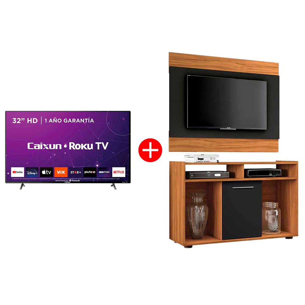Combo LED 32" Caixun C32V1HR Smart TV HD + Panel TV Home Mobili Caramelo Hasta 43" Caf&eacute;