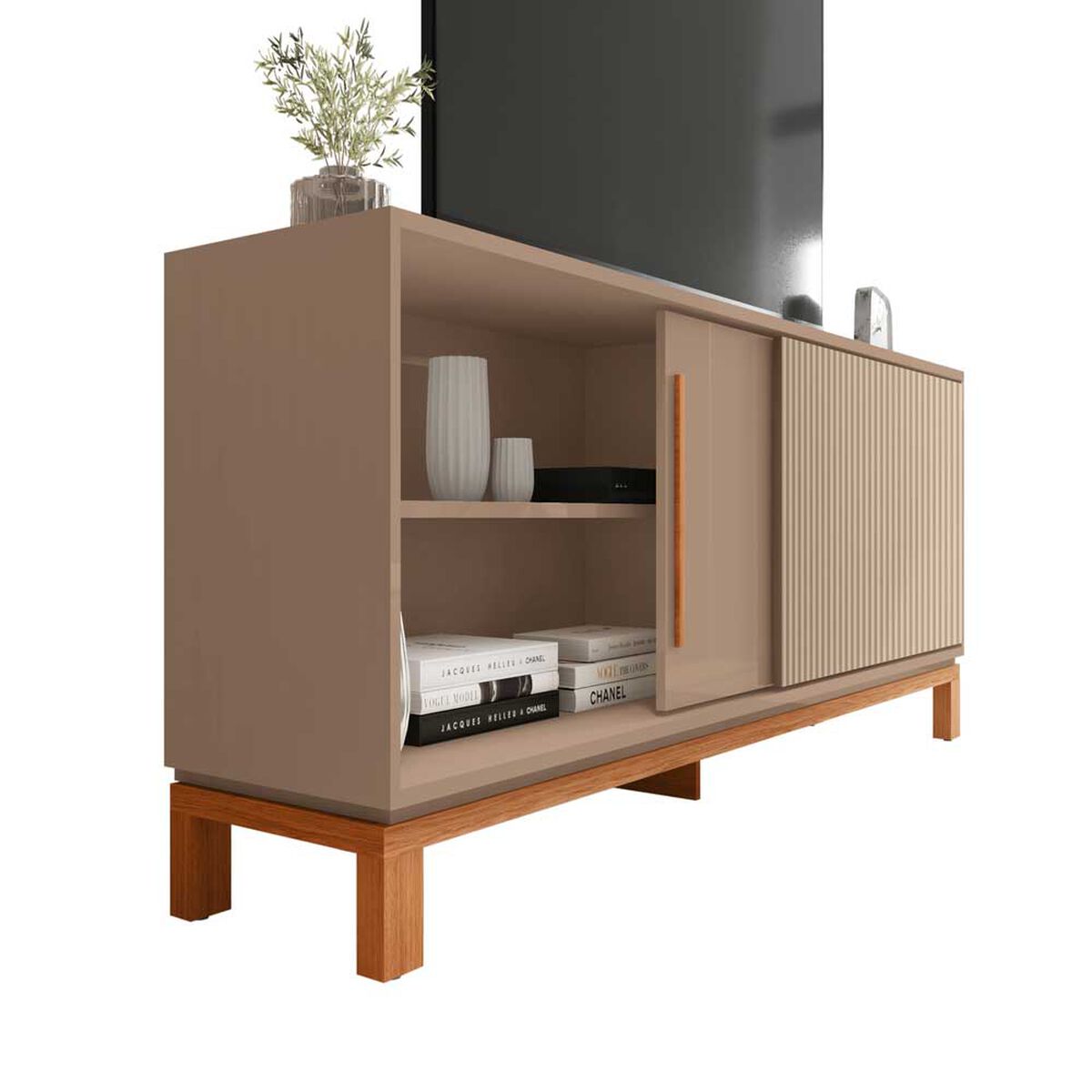 Set Panel + Rack 1.8 + Vitrina Decocasa Mondrian Gris