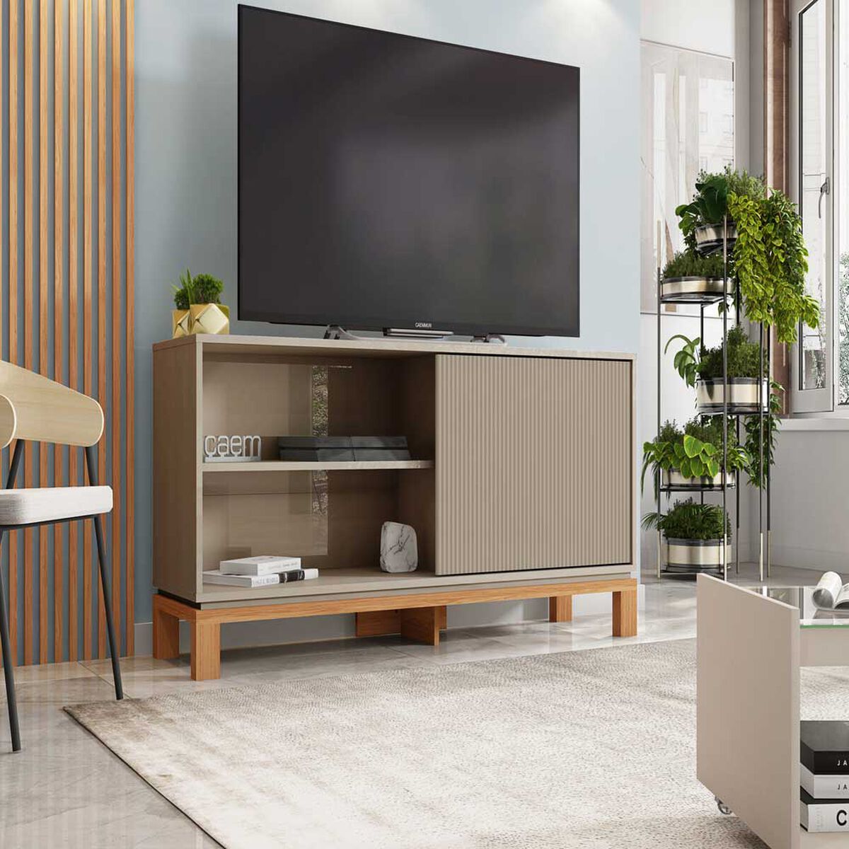 Set Panel + Rack 1.3 + Vitrina Decocasa Mondrian Gris