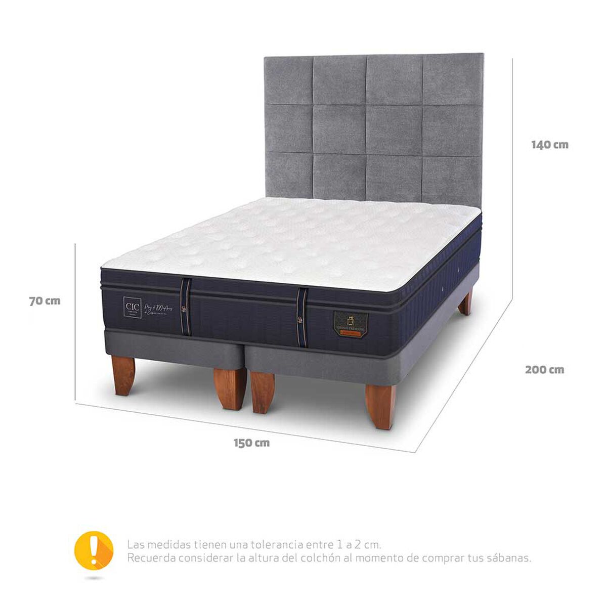 Cama Europea CIC Base Dividida 2 Plazas Gran Premium + Respaldo Tamesis
