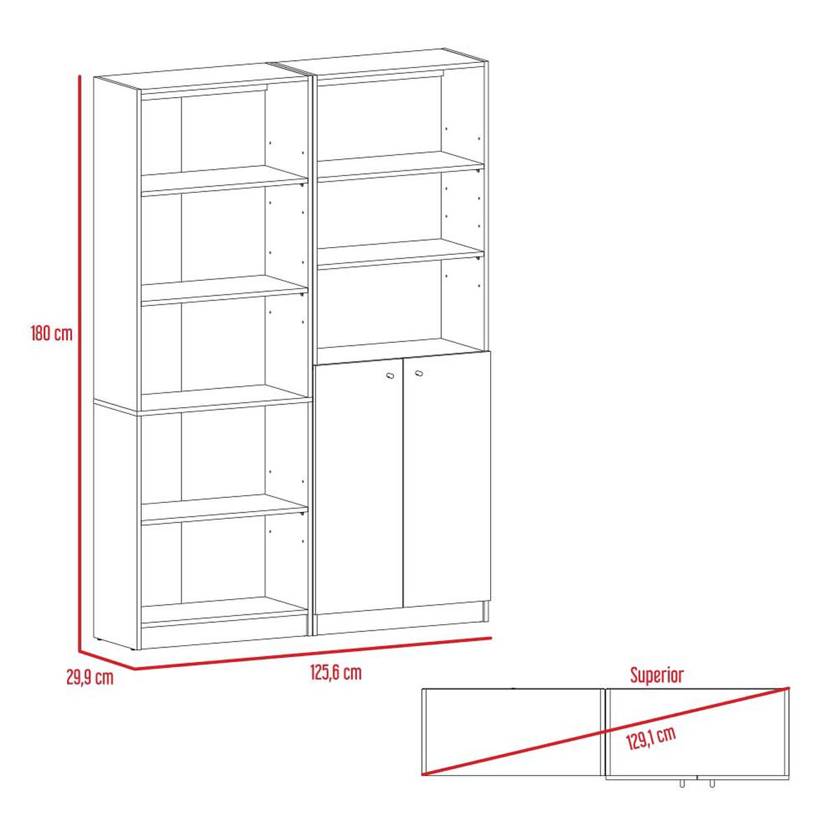 Estante 62 cm + Estante 2 Puertas TuHome Home Wengue