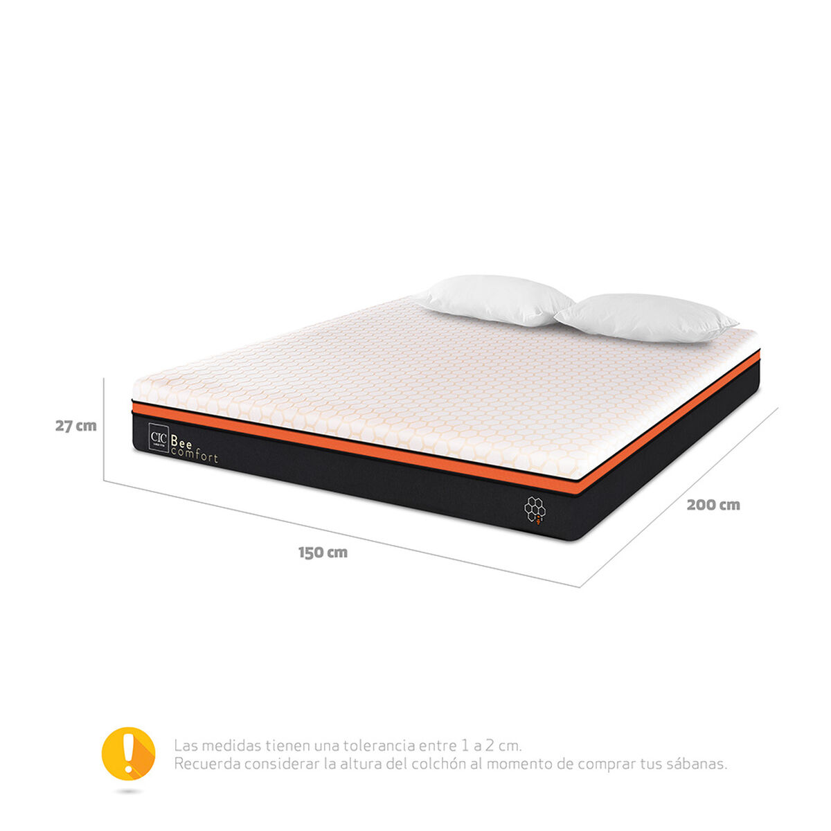 Colch&oacute;n CIC 2 Plazas Bee Comfort + Almohadas Viscoel&aacute;sticas