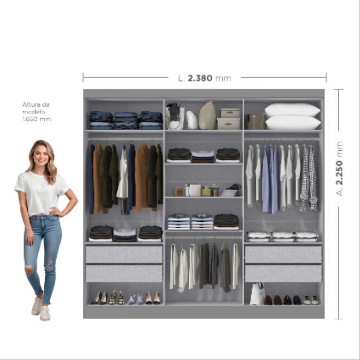 Closet Di Poretti Design 12K 6 Puertas 4 Cajones Gris