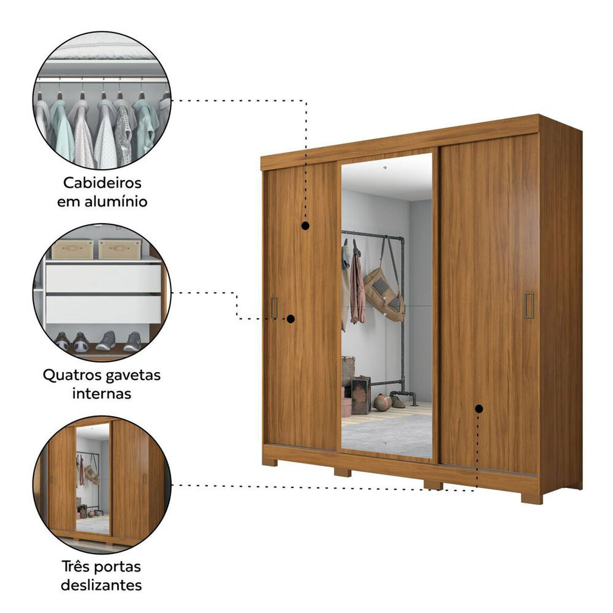 Closet Home Mobili Isabella 3 Puertas 4 Cajones Caf&eacute;
