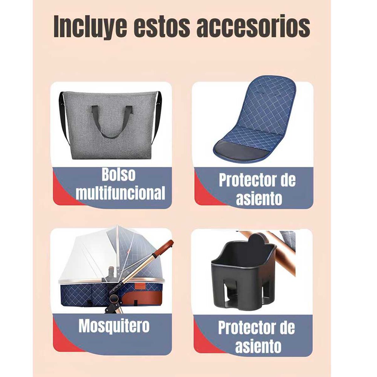 Coche Cuna con Silla Nido y Accesorios LuBabycas Gris