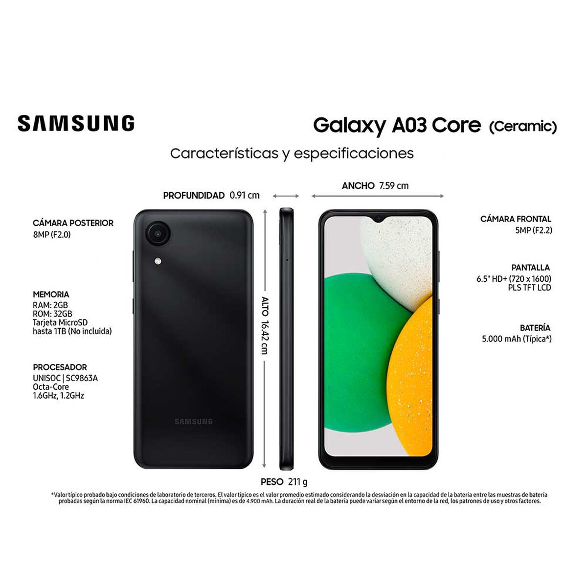 Celular Samsung Galaxy A03 Core 32GB 6,5" Ceramic Black Liberado