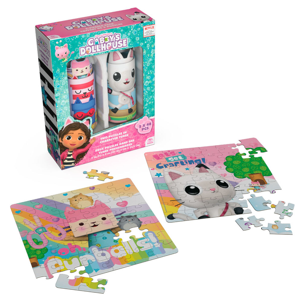 Set de 2 Puzzles en Gatitubos 48 Piezas Gabby y la Casa de Muñecas