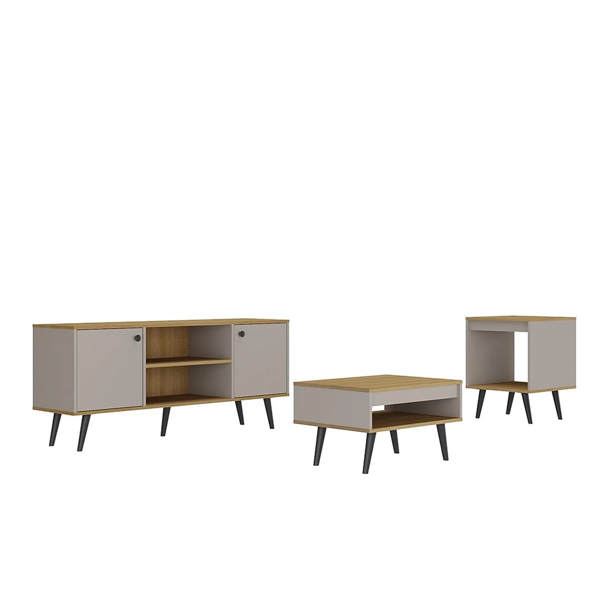 Combo Mons Rack TV + Mesa de Centro + Mesa Lateral Lamina Mel/Arena