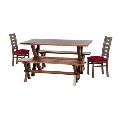 Juego de Comedor Latam Home Sevilla Murcia 2 Sillas + 2 Bancas Velvet Burdeo