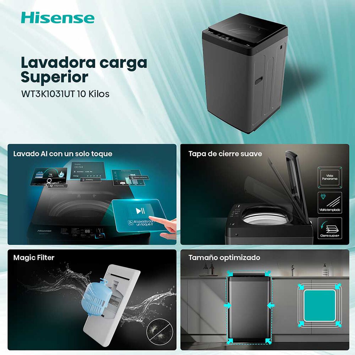 Lavadora Carga Superior Hisense WT3K1031UT 10 Kg. Titanium