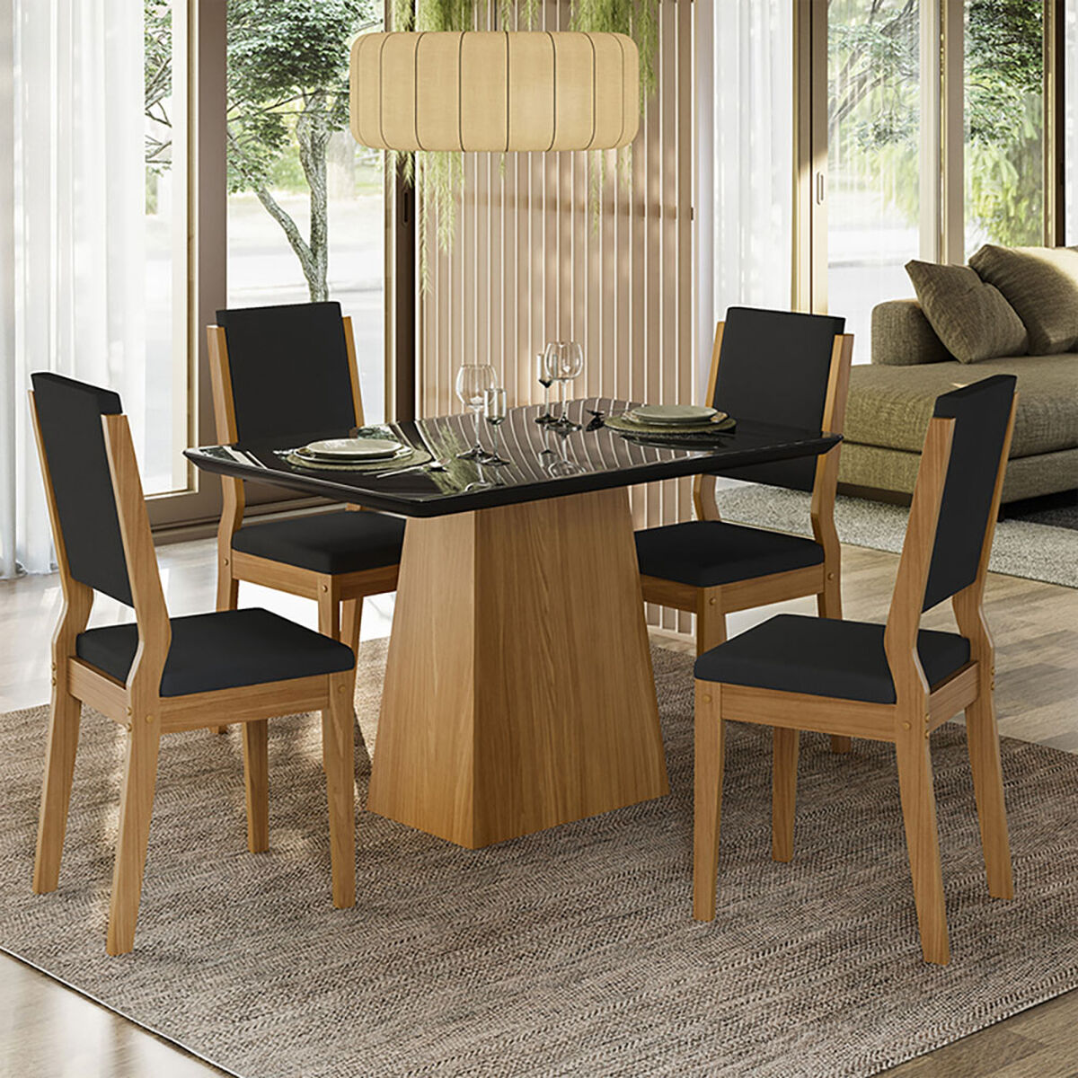 Juego de Comedor VekkaHome Barbi 4 Sillas Negro