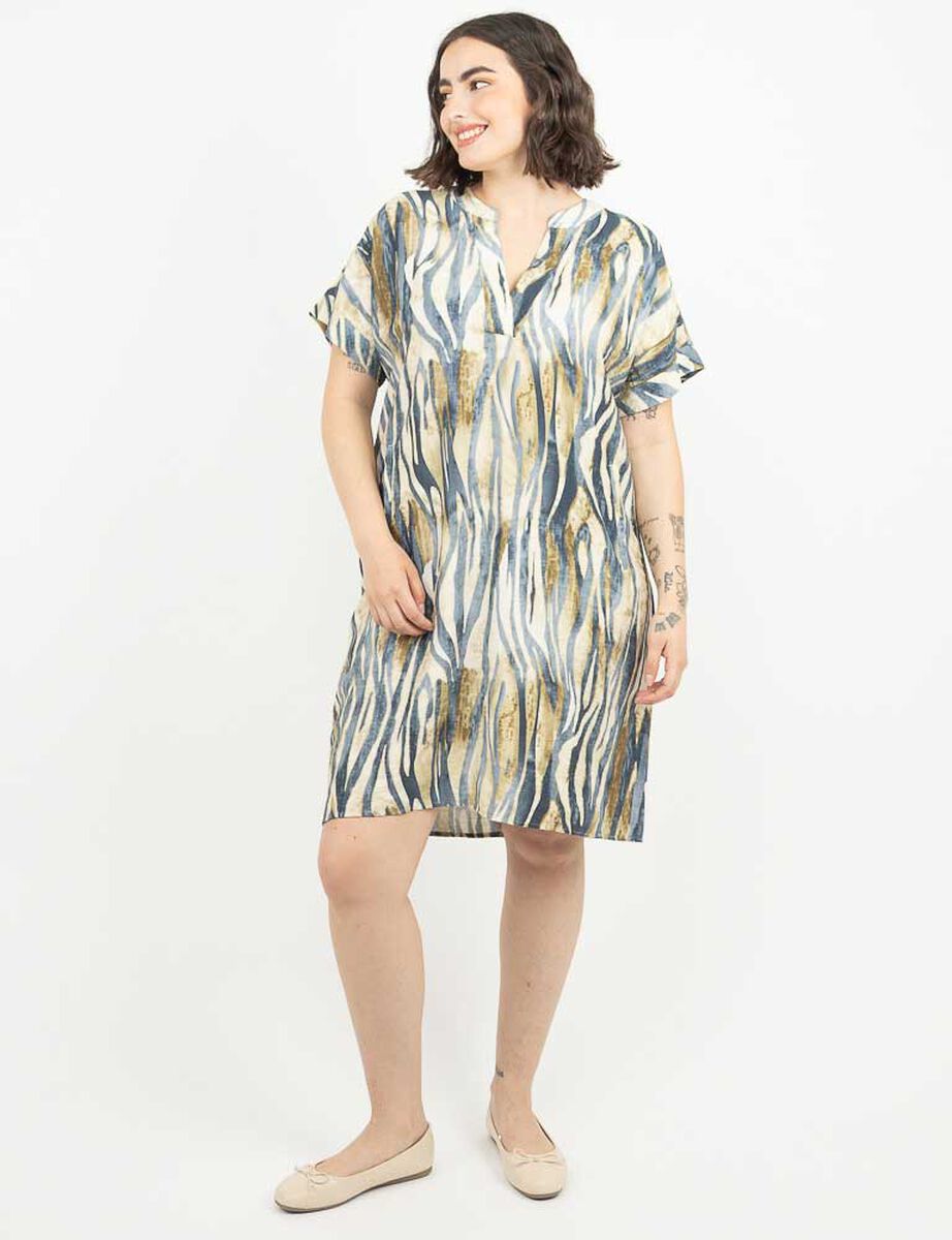 Vestido Corto Estampado Manga Corta Mujer Extralindas