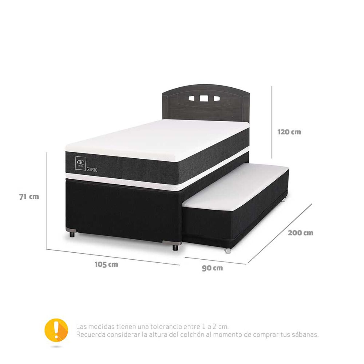 Cama Nido CIC Base Normal 1,5 Plazas Ortopedic + Respaldo Gales