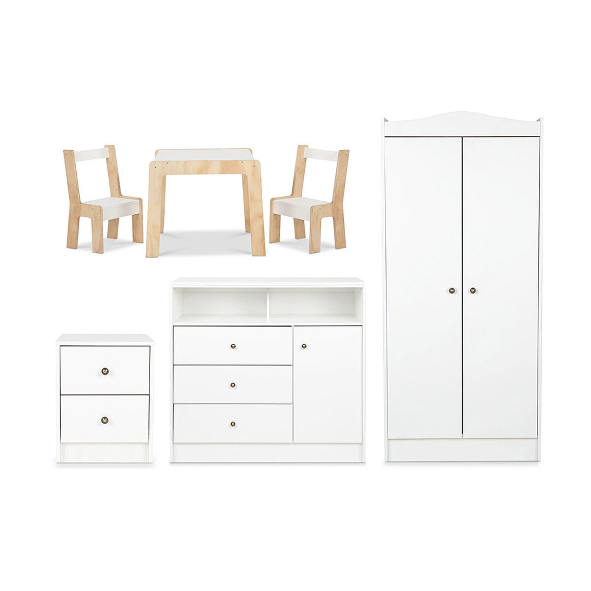 Combo Infantil Closet + C&oacute;moda + Velador + Mesita CIC Blanco
