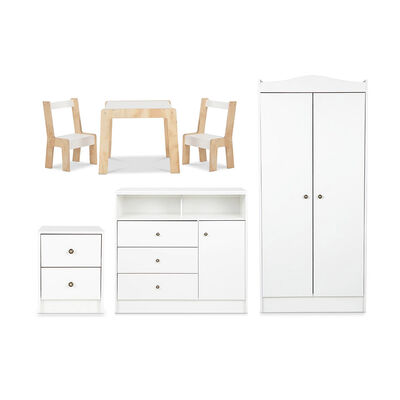 Combo Infantil Closet + C&oacute;moda + Velador + Mesita CIC Blanco