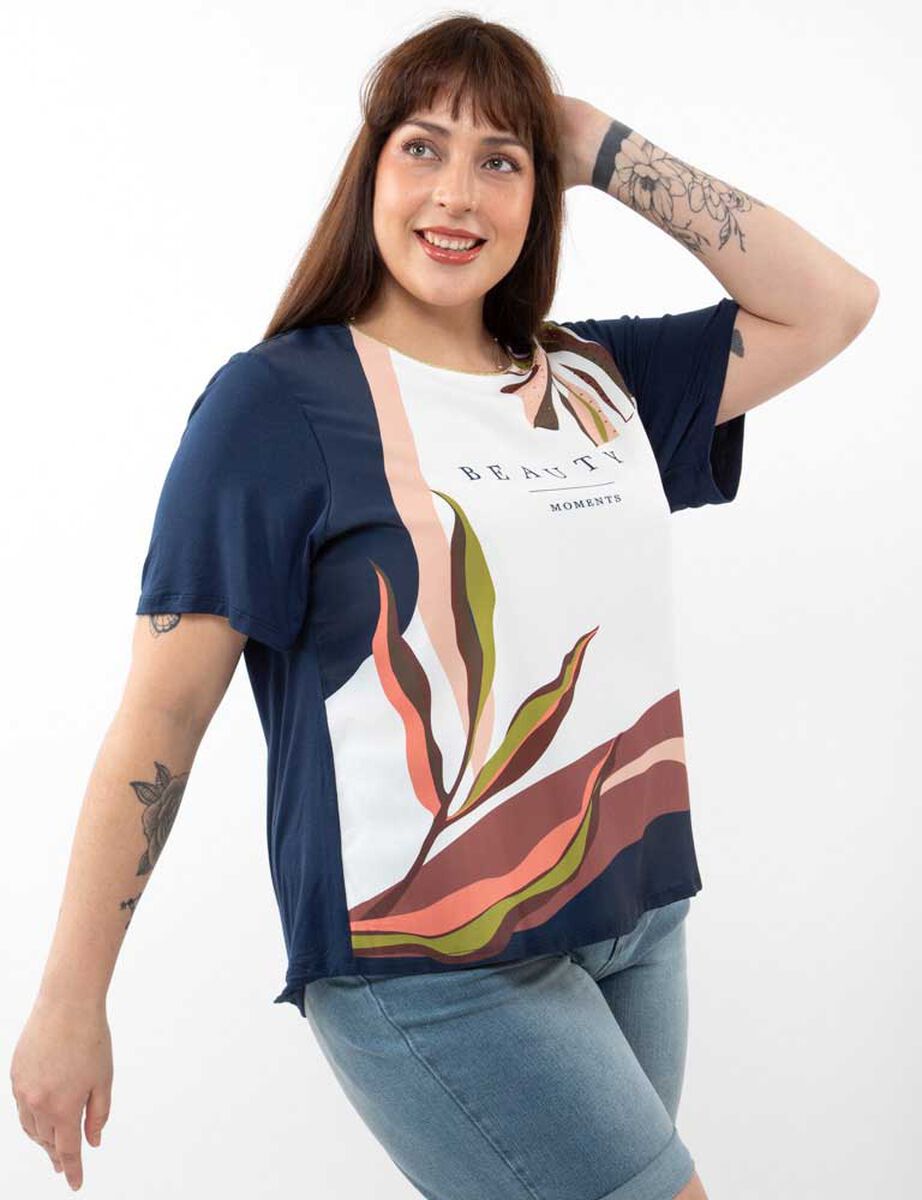 Polera Con Estampado Manga Corta Mujer Extralindas