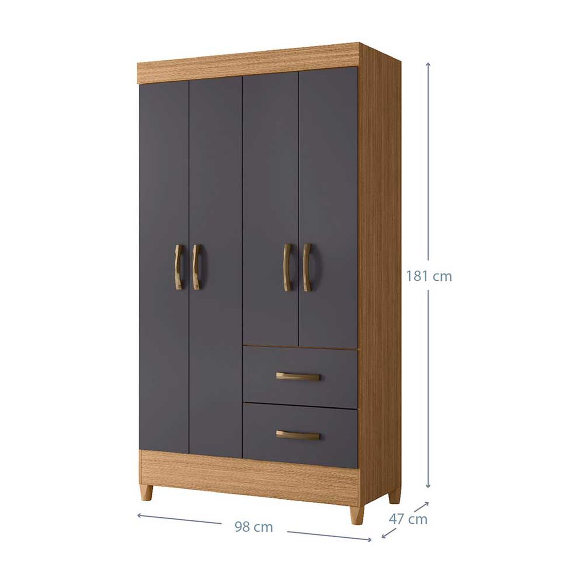 Combo Cl&oacute;set 4 Puertas 2 Cajones + C&oacute;moda 4 Cajones Vekkahome Mobi Gris