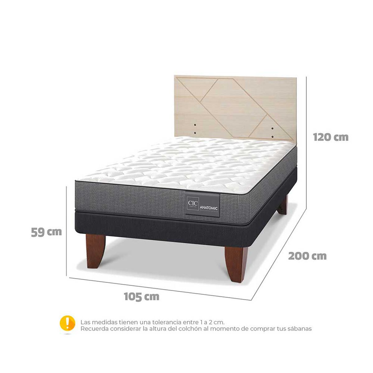 Cama Europea CIC 1,5 Plazas Anatomic + Respaldo Villarrica Alpino