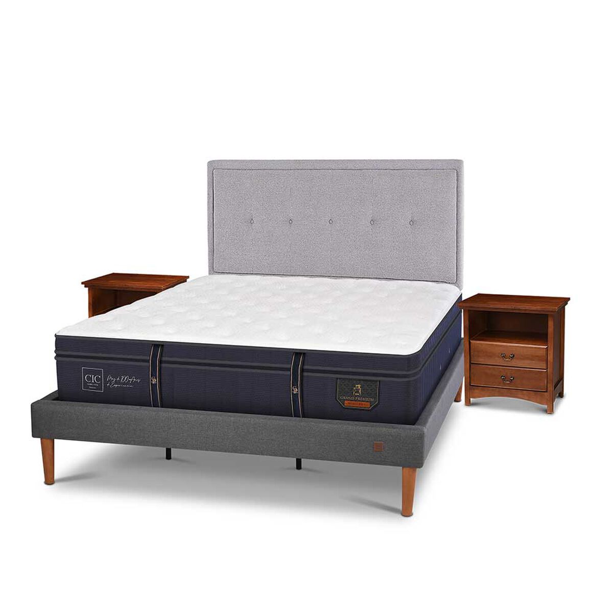 Cama Europea CIC King Grand Premium + Respaldo + Veladores