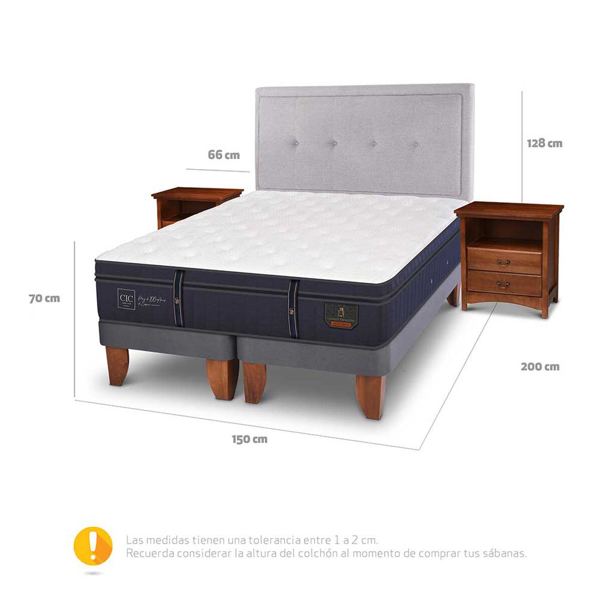 Cama Europea CIC Base Dividida 2 Plazas Grand Premium + Respaldo + Veladores