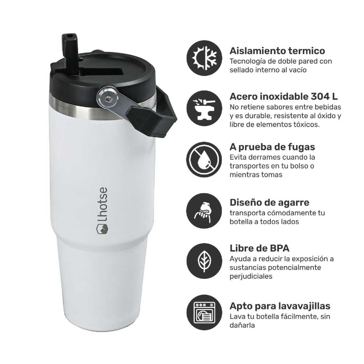 Botella T&eacute;rmica Insulada Lhotse Travel Mug 900 ml Blanco