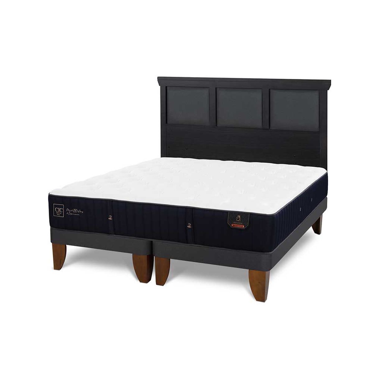 Cama Europea CIC Base Dividida King Premium + Respaldo Torino Negro