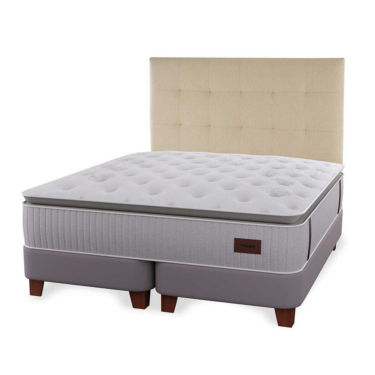 Cama Europea Flex King  Heritage + Respaldo Design Crudo