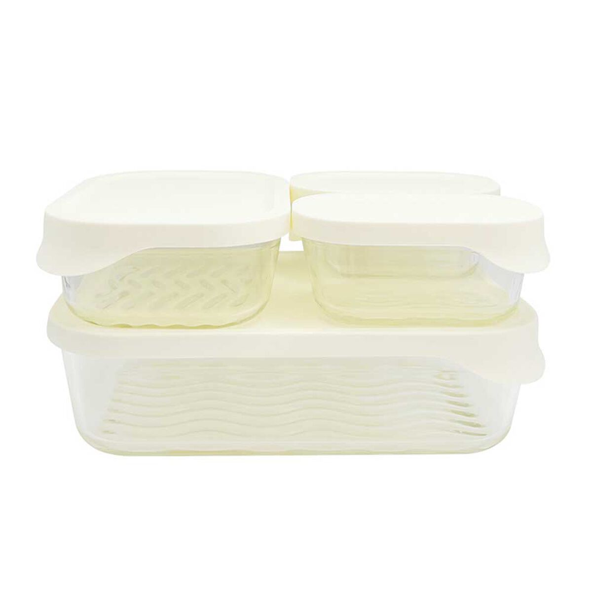 Set 4 Contenedores de Vidrio con Tapa Rectangular Doral Glass Tray