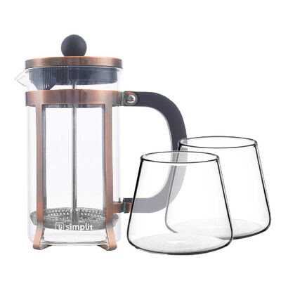 Pack Cafetera Francesa 600 ml + Set 2 Vasos 320 ml Simplit Negro