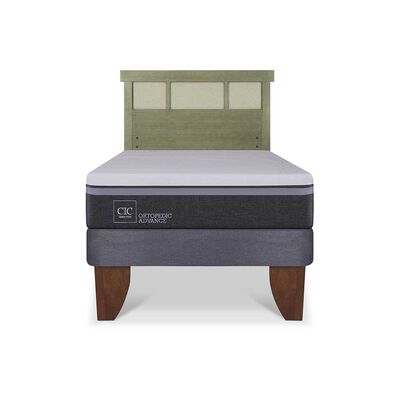 Cama Europea CIC 1,5 Plazas Ortopedic Advance + Respaldo Dublin Olivo