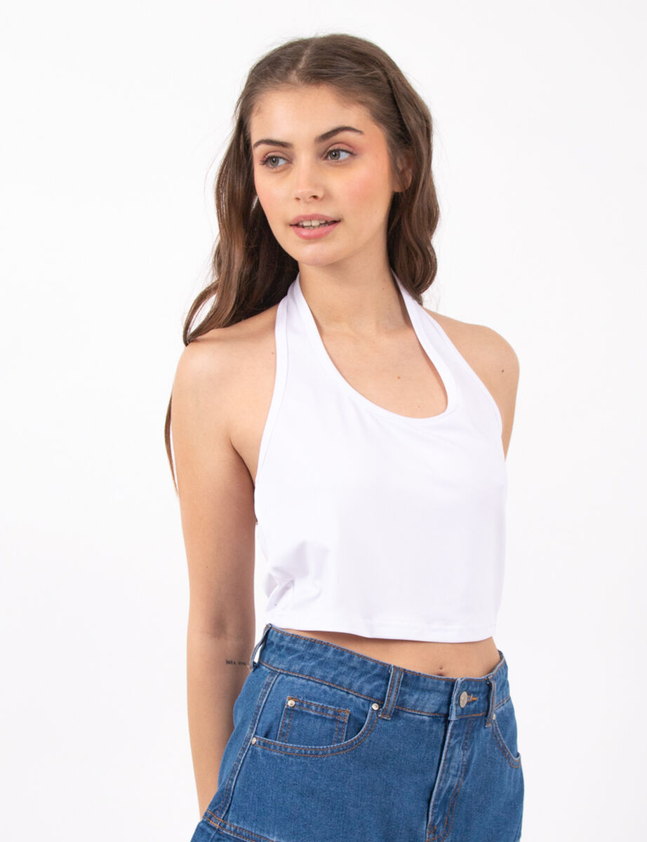 Polera Crop Lisa Sin Mangas Espalda Descubierta Mujer Icono