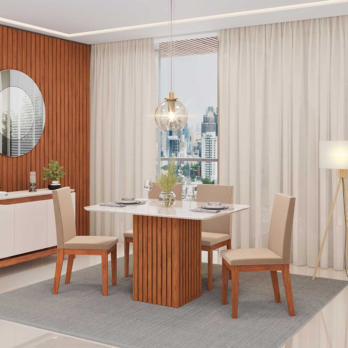 Juego de Comedor Vekkahome Canes 4 Sillas Caf&eacute;