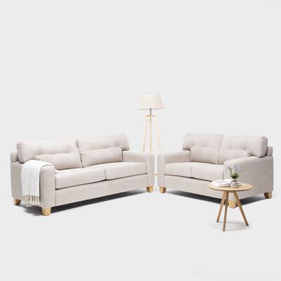 Imagen 1 del producto Juego de Living Almore Niza Tela Sofá 3 Cuerpos + Sofá 2 Cuerpos Beige