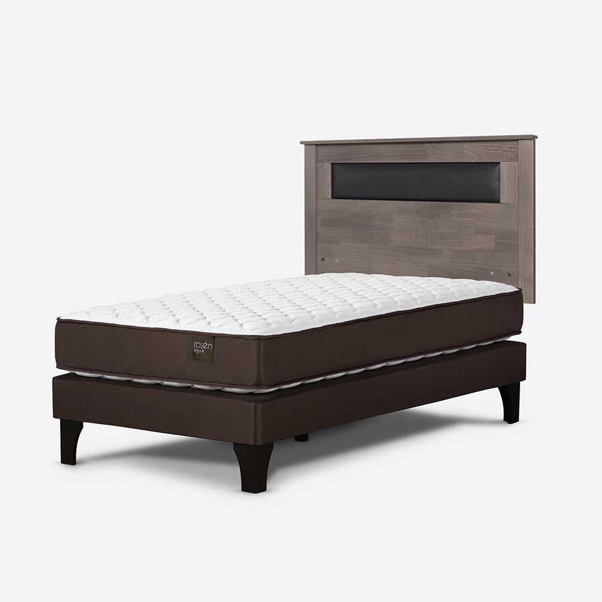 Cama Europea Rosen 1,5 Plazas New Ergo T + Respaldo Ferrera Gris