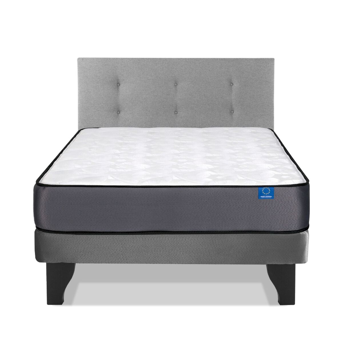 Cama Europea Flex 1,5 Plazas Juvenil + Respaldo Royal Gris