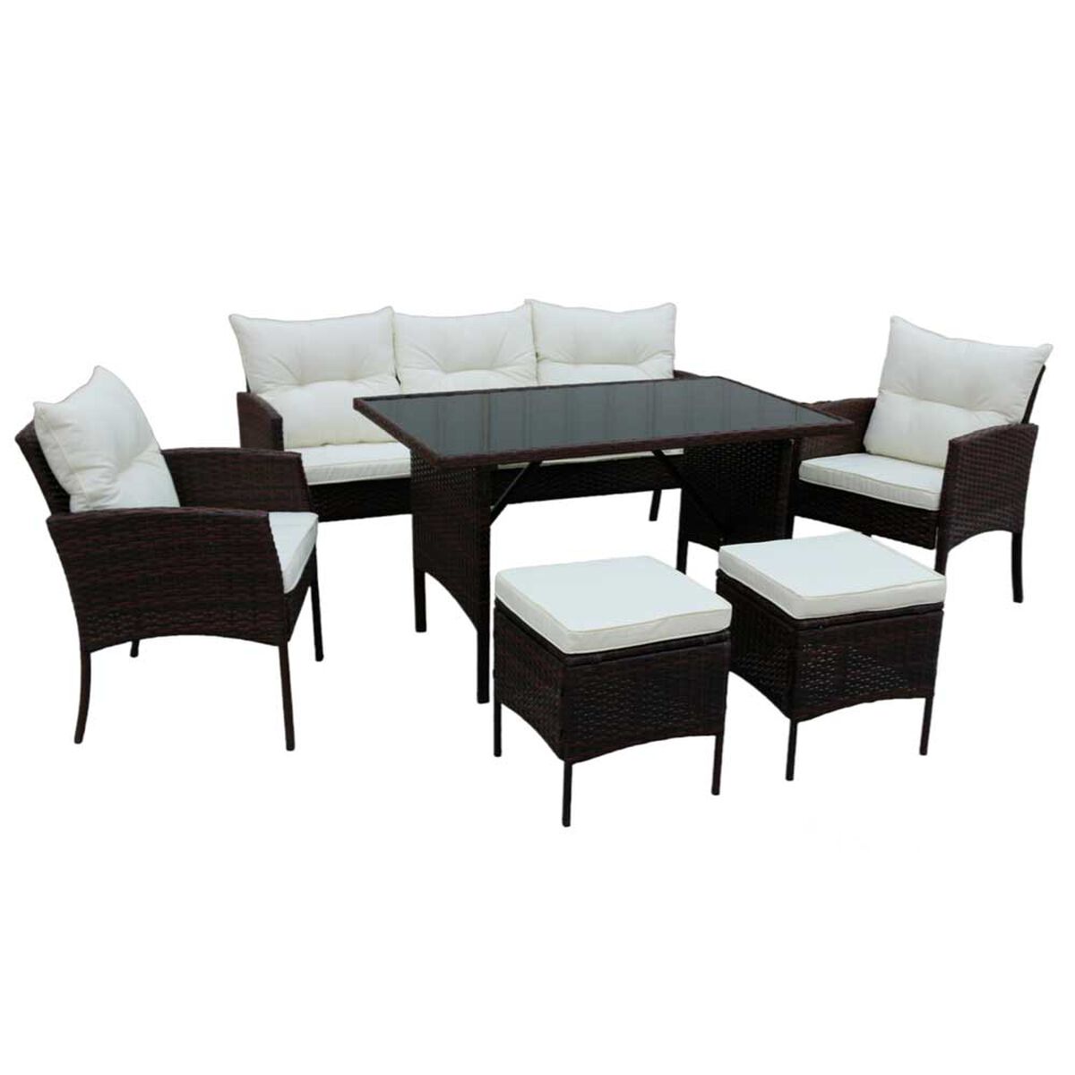 Juego de Living para Terraza Casanova Ikat Sofá 3 Cuerpos + Dos Sillones 1 Cuerpo + Dos Pouf + Mesa Café