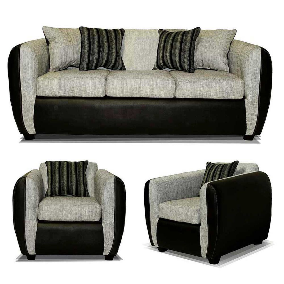 Juego de Living Elegant Detail Oklahoma Sof&aacute; 3 Cuerpos + Dos Sillones 1 Cuerpo Gris Plata