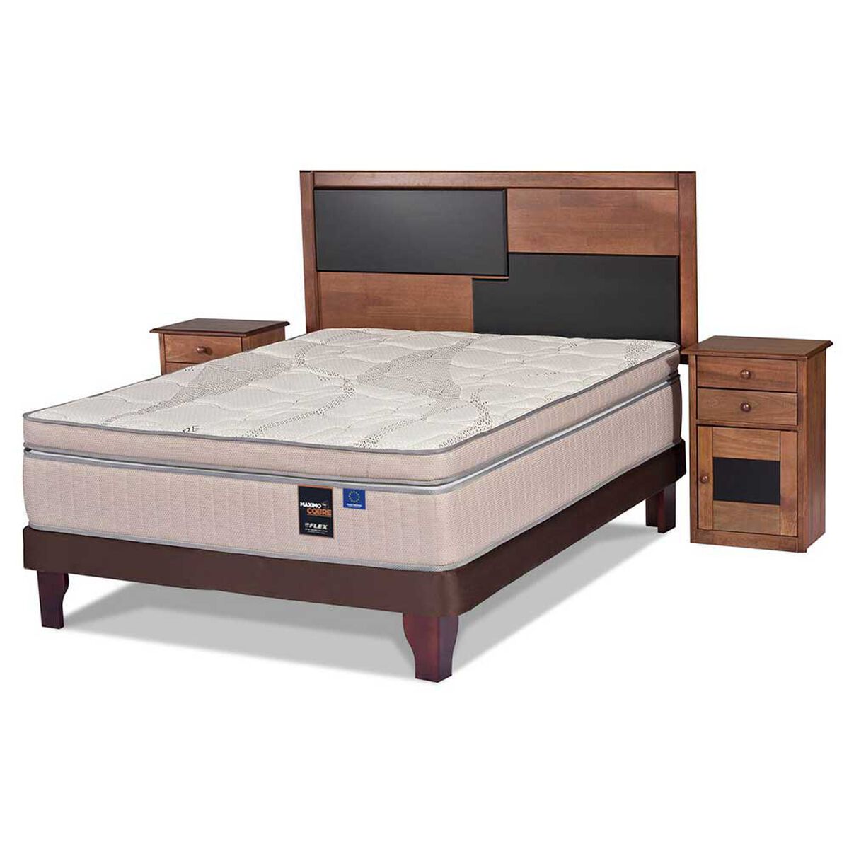 Cama Europea 2 Plazas Gris Máximo Cobre + Set Maderas
