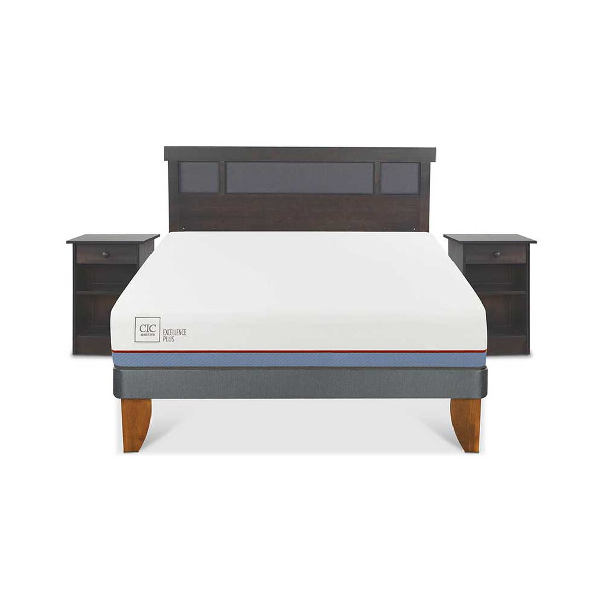 Cama Europea CIC 2 Plazas Excellence Plus + Respaldo + 2 Veladores Dublin