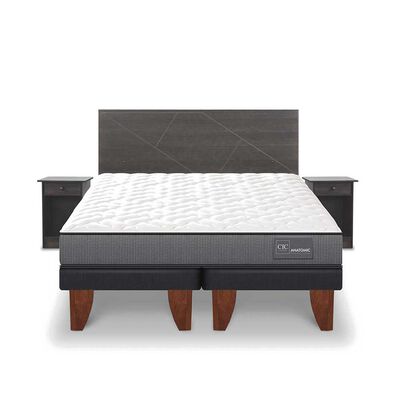 Cama Europea CIC Base Dividida 2 Plazas Anatomic + Respaldo + 2 Veladores Villarrica
