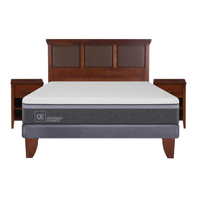 Cama Europea CIC 2 Plazas Ortopedic Advance + Respaldo + 2 Veladores New Torino