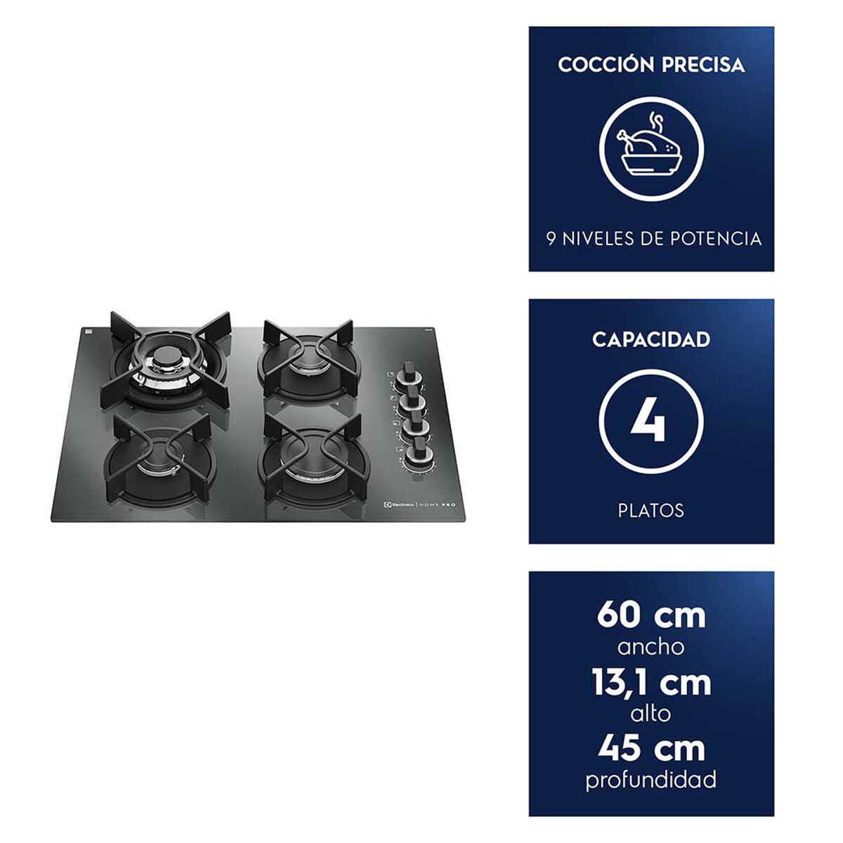 Encimera a Gas Electrolux 4 Quemadores KE4HP